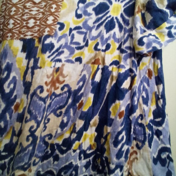 Cupio Blouse Women 2X Short Sleeve Soft Pattern Blue Brown Yellow - Picture 5 of 15